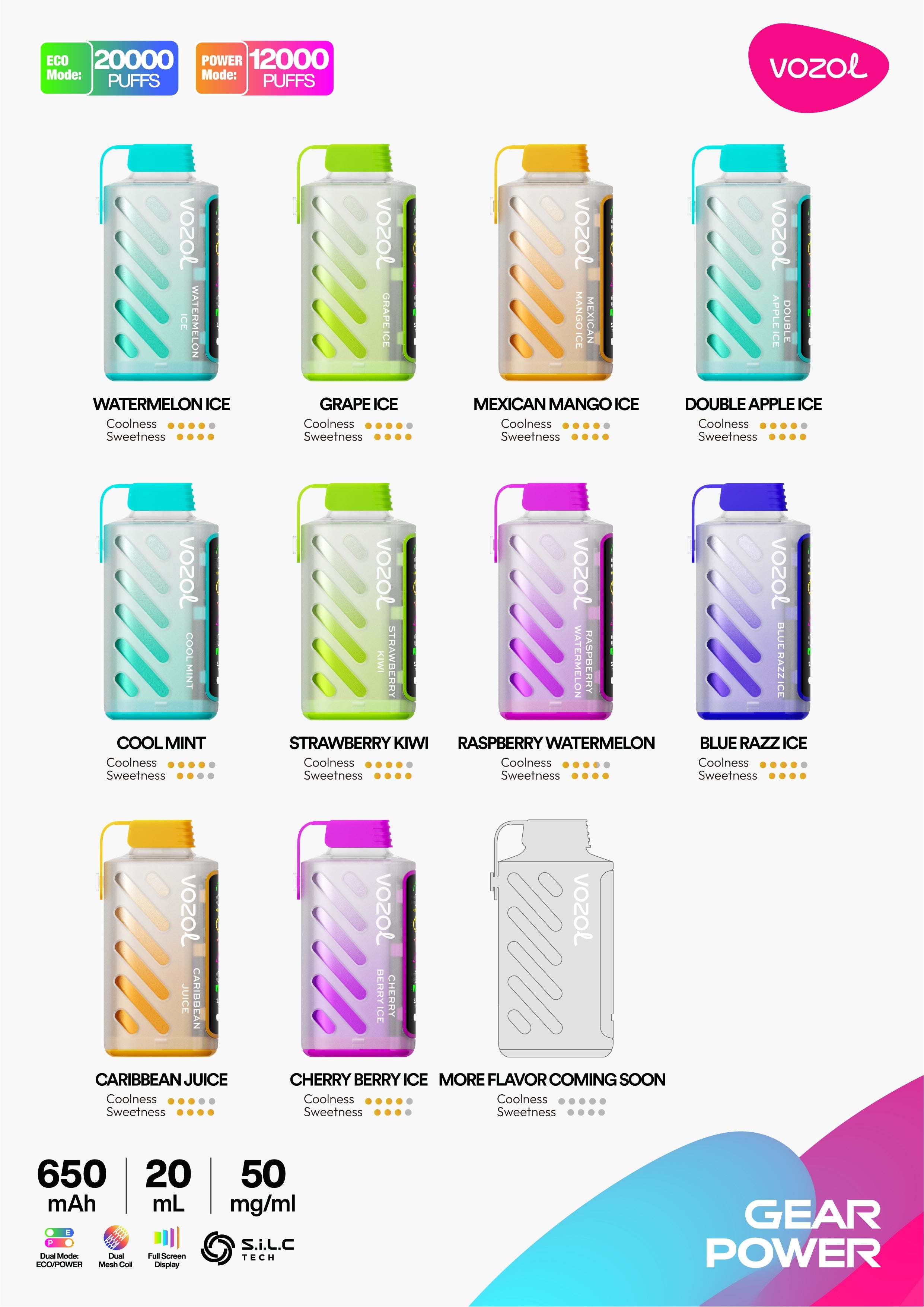 VOZOL Gear Power 20000 Puffs Disposable Device - 20000 Puffs