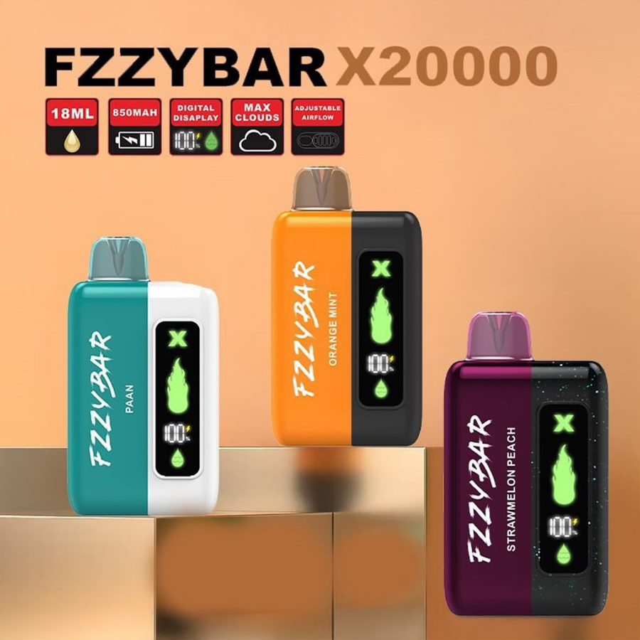 FZZYBAR X20000 Disposable E-Hookah Device with LED screen and rechargeable battery – premium wholesale solution.