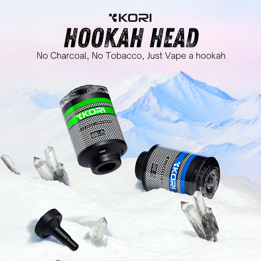 KORI “Hookah Head” 100K Disposable E-Hookah – 100,000 puffs, 40mL e-liquid, rechargeable 2200mAh battery, Type-C charging, universal hookah compatibility.
