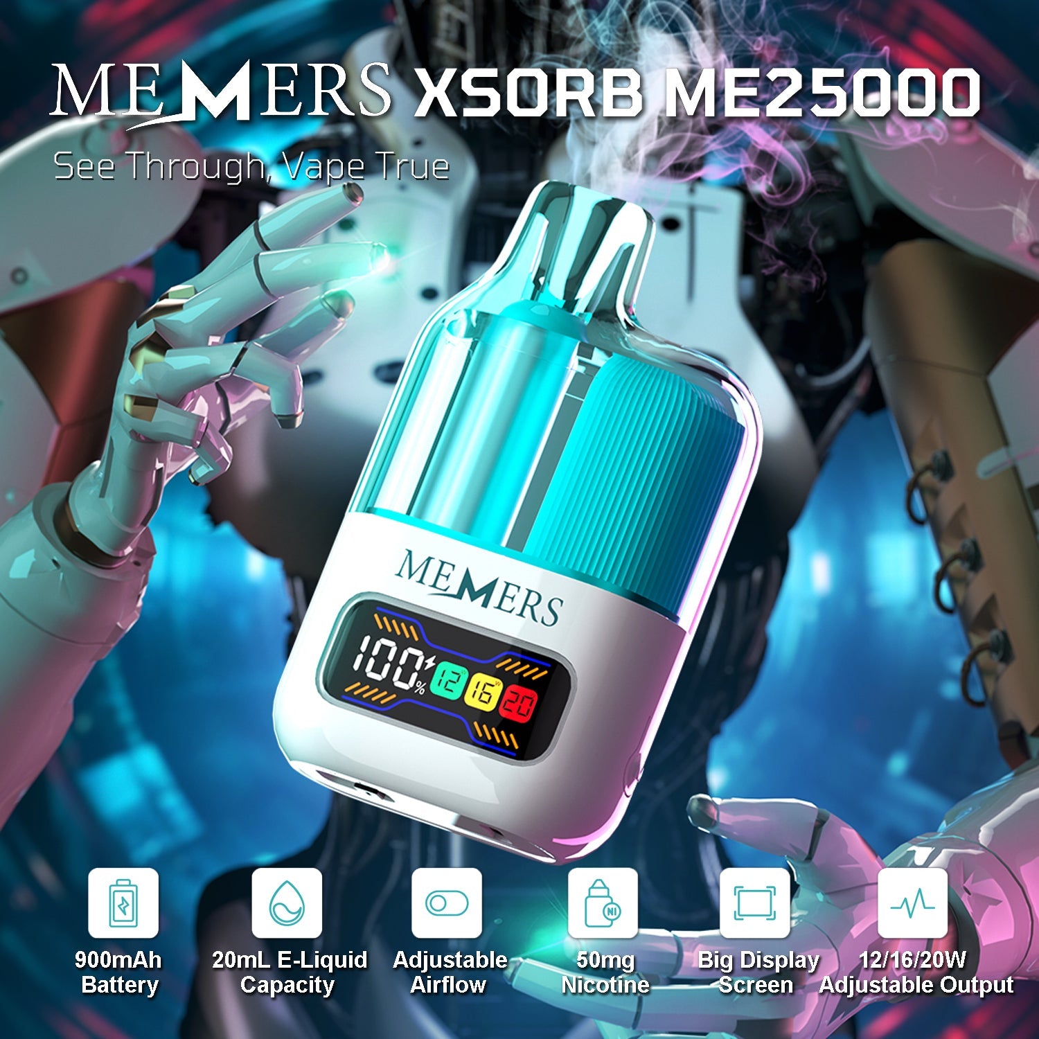 Memers XSORB ME25000 Disposable Device with Transparent Tank and Adjustable Airflow – Available for Wholesale