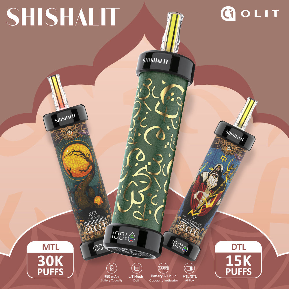 OLIT Shishalit 30K Disposable E-Hookah – 30,000 puffs, rechargeable 950mAh battery, adjustable airflow, 25mL e-liquid capacity, Type-C charging, wholesale pricing.