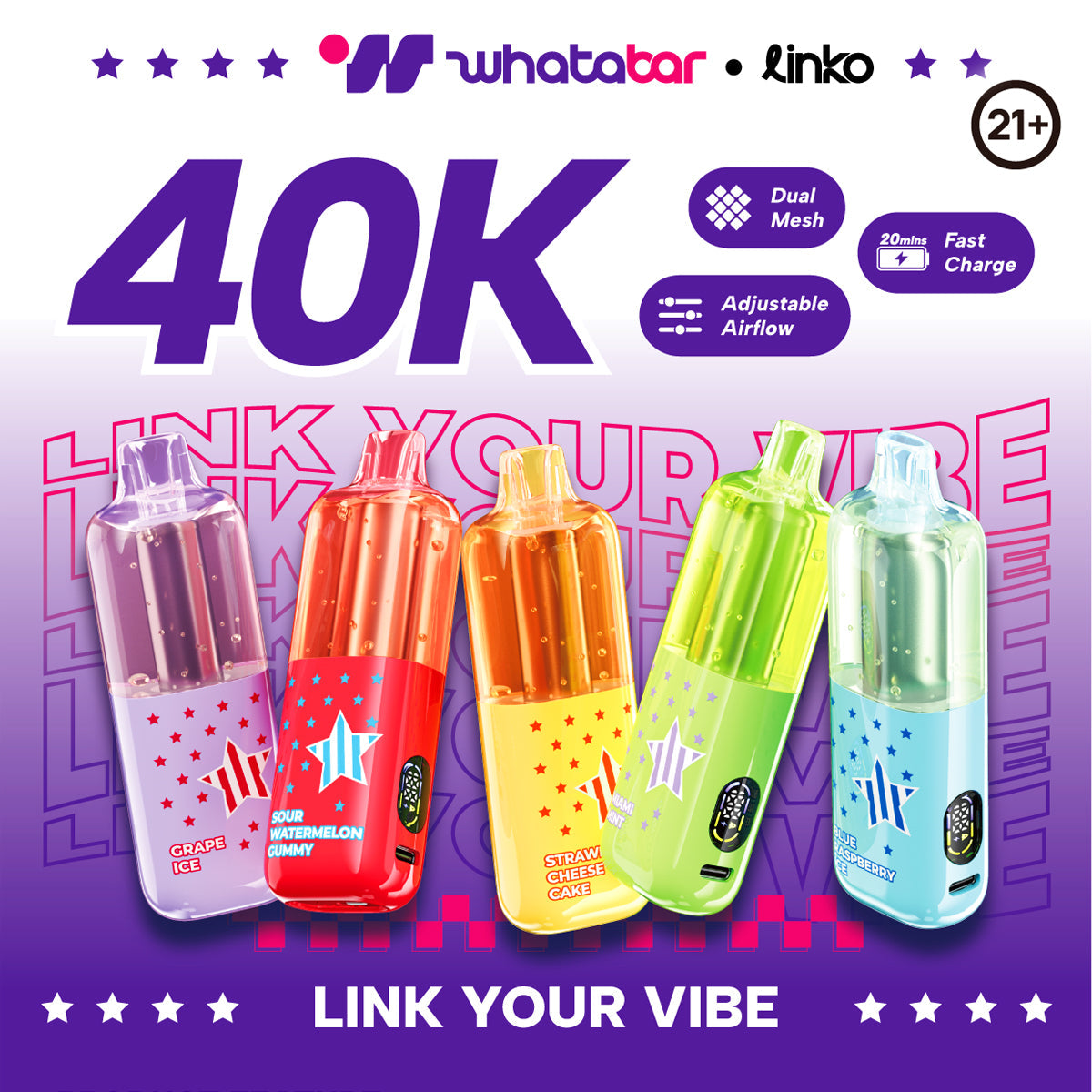 Whatabar Linko 40K Disposable – 40,000 Puff Dual Mode Device with Fast Charging for Wholesale