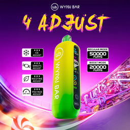 Wynn Bar "4 ADJUST" 50K Disposable Device with customizable Ice, Sweet, Voltage, and Nicotine settings – 50,000 puffs and Type-C charging.